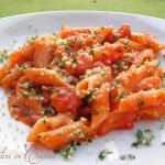 Penne gamberetti e mandorle