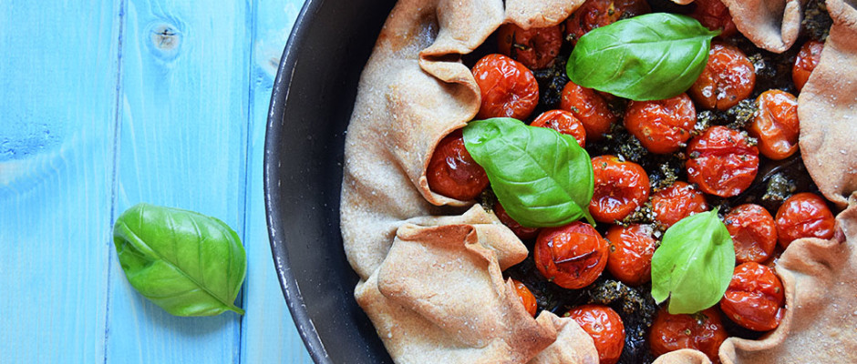 Galette pomodorini, melanzane e pesto