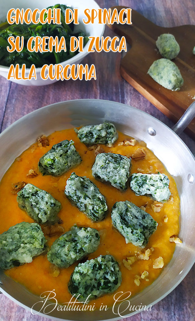 Gnocchi di spinaci su crema di zucca alla curcuma